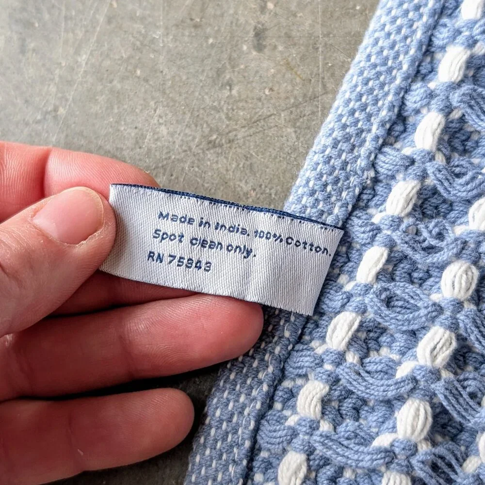 Brooks Brothers Crochet Knit Blue White Plaid Placemats Coastal Boho Set of 2